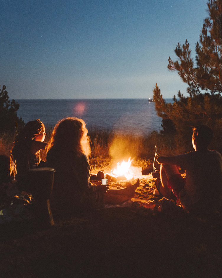 People Having Campfire near the Sea